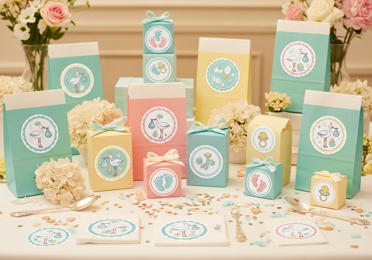 Baby shower stickers for gender reveals and favor bag seals