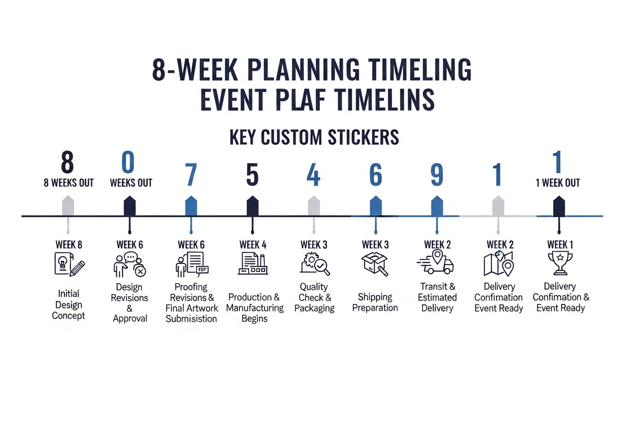 Event sticker ordering timeline from design to delivery