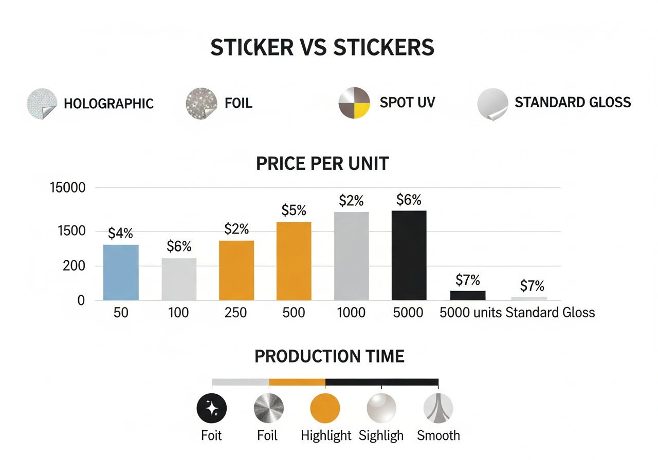 Cost comparison chart between standard and specialty sticker finishes