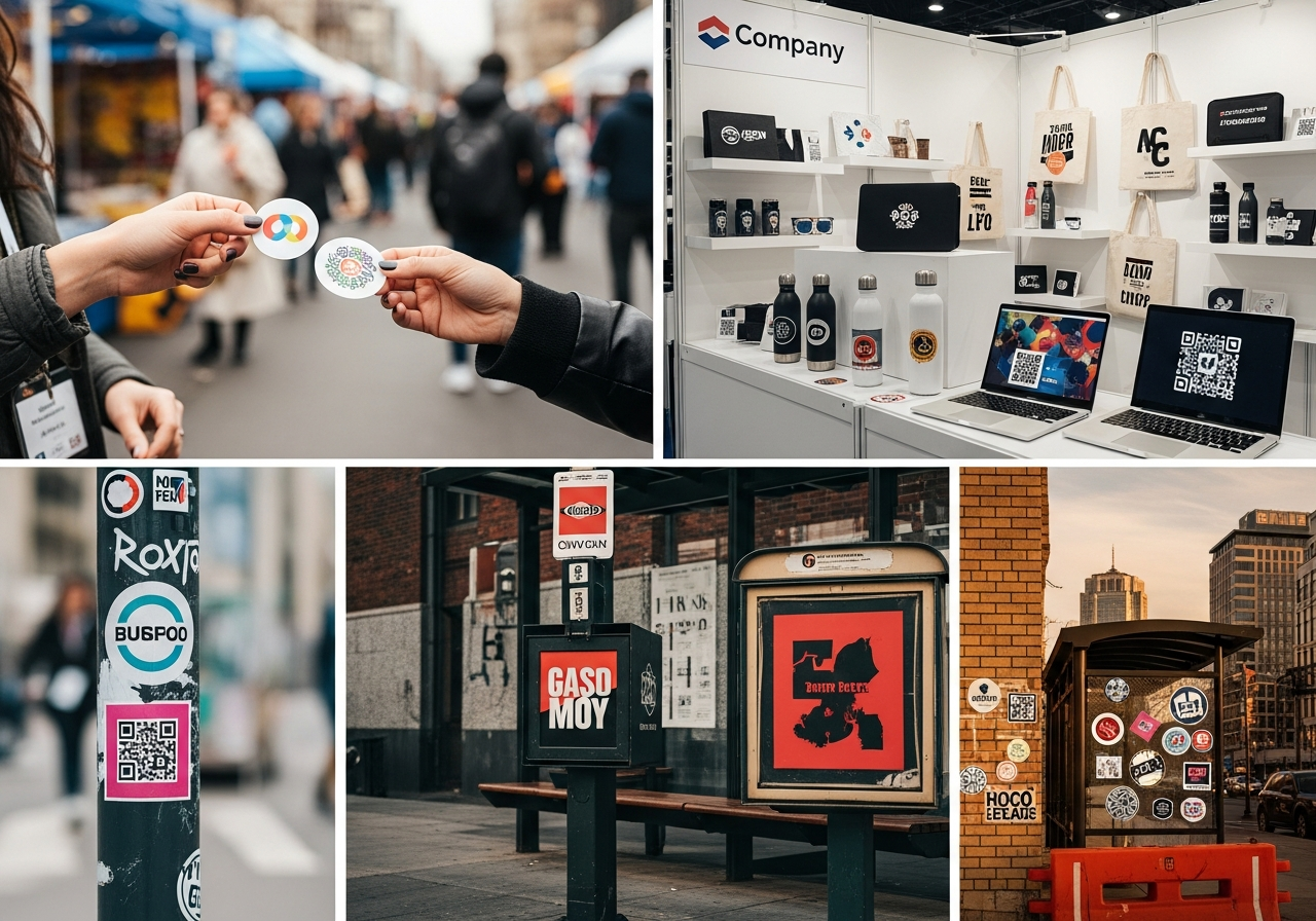 Event marketing sticker distribution at trade show and conference