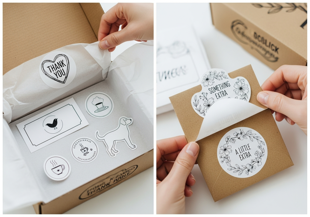 Packaging insert stickers creating branded unboxing experience