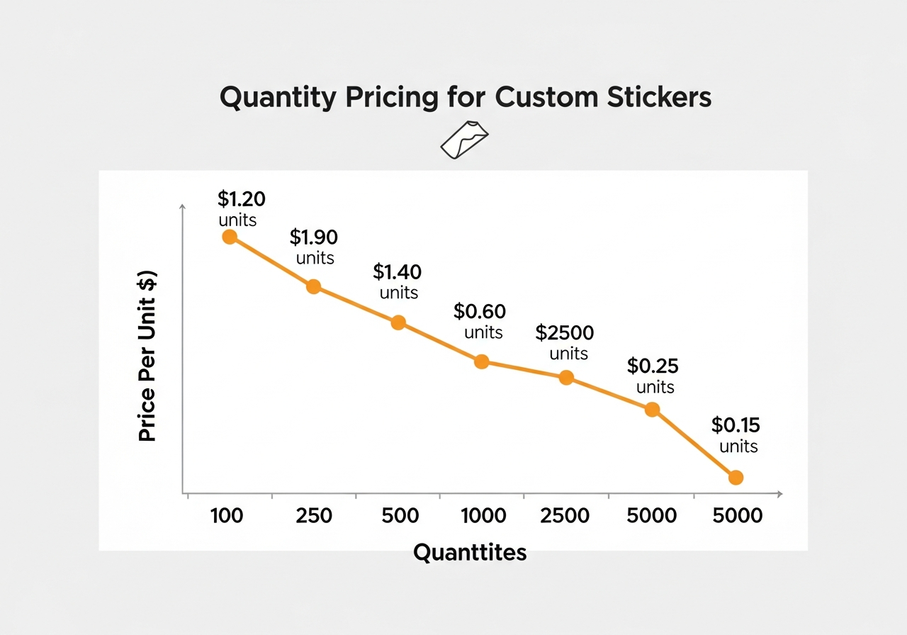 Quantity pricing chart showing per-unit cost decreasing with volume
