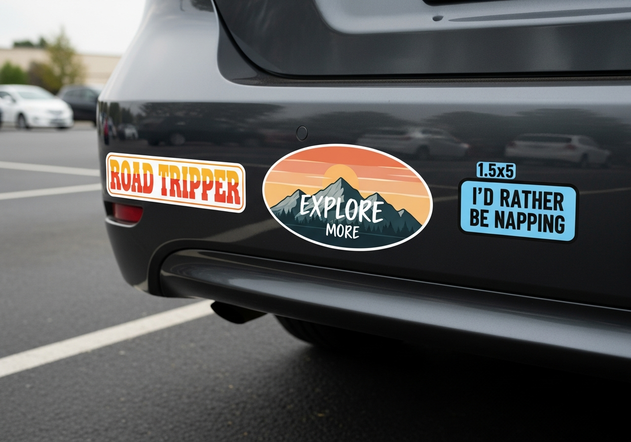 Standard bumper sticker dimensions and car placement guide