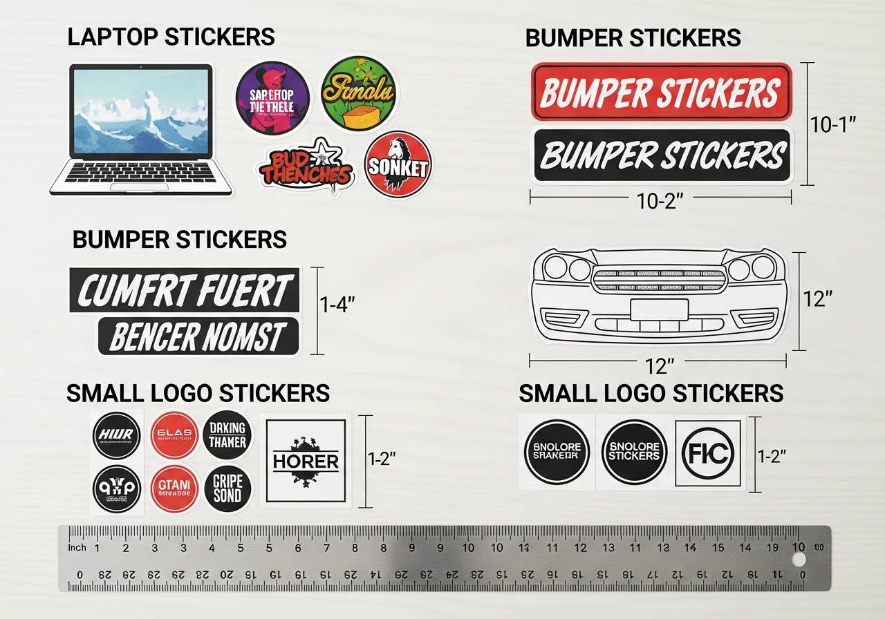 Sticker size recommendations organized by application type