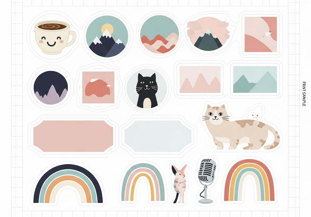 Sticker sheet layout showing spacing and dimensions on letter-size sheet