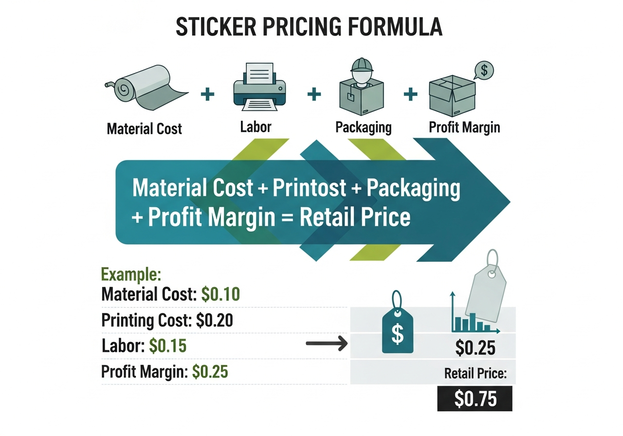 Sticker pricing formula showing cost markup and profit margin