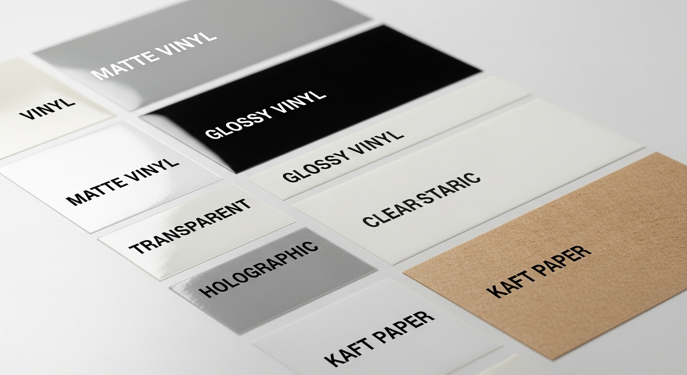 Vinyl paper and BOPP custom sticker materials displayed for comparison