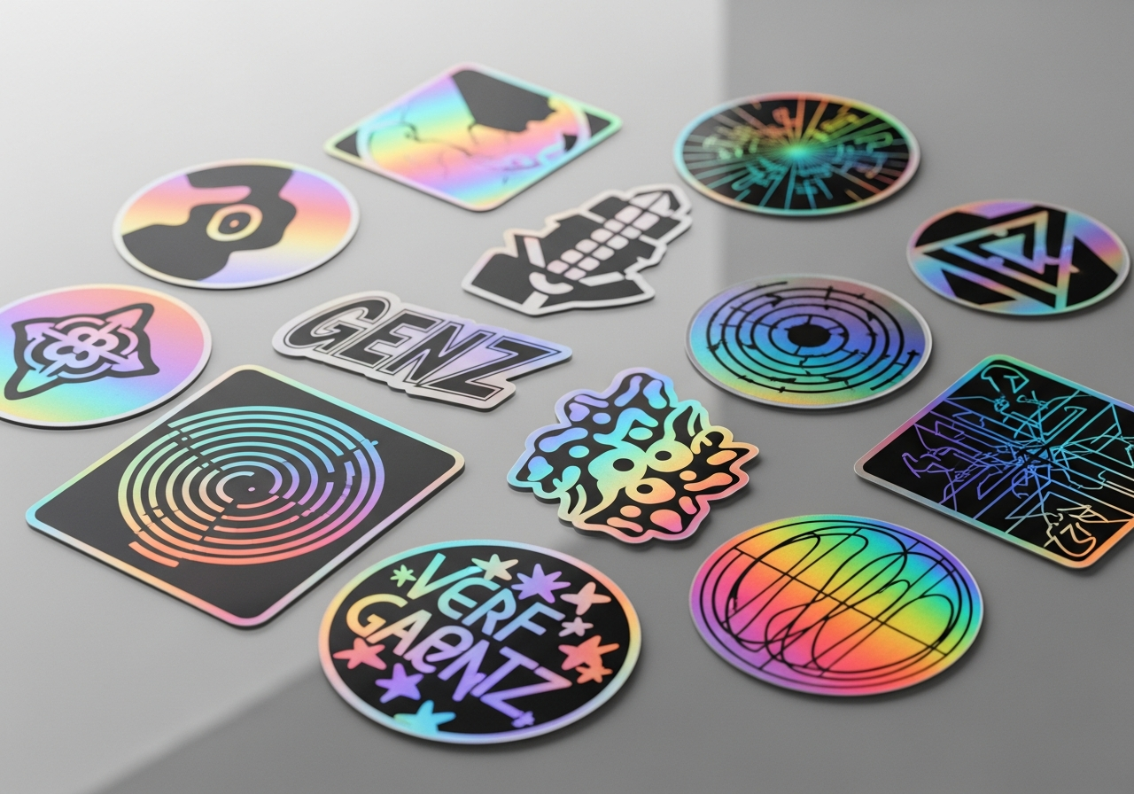 Holographic sticker trend with prismatic rainbow finish effect