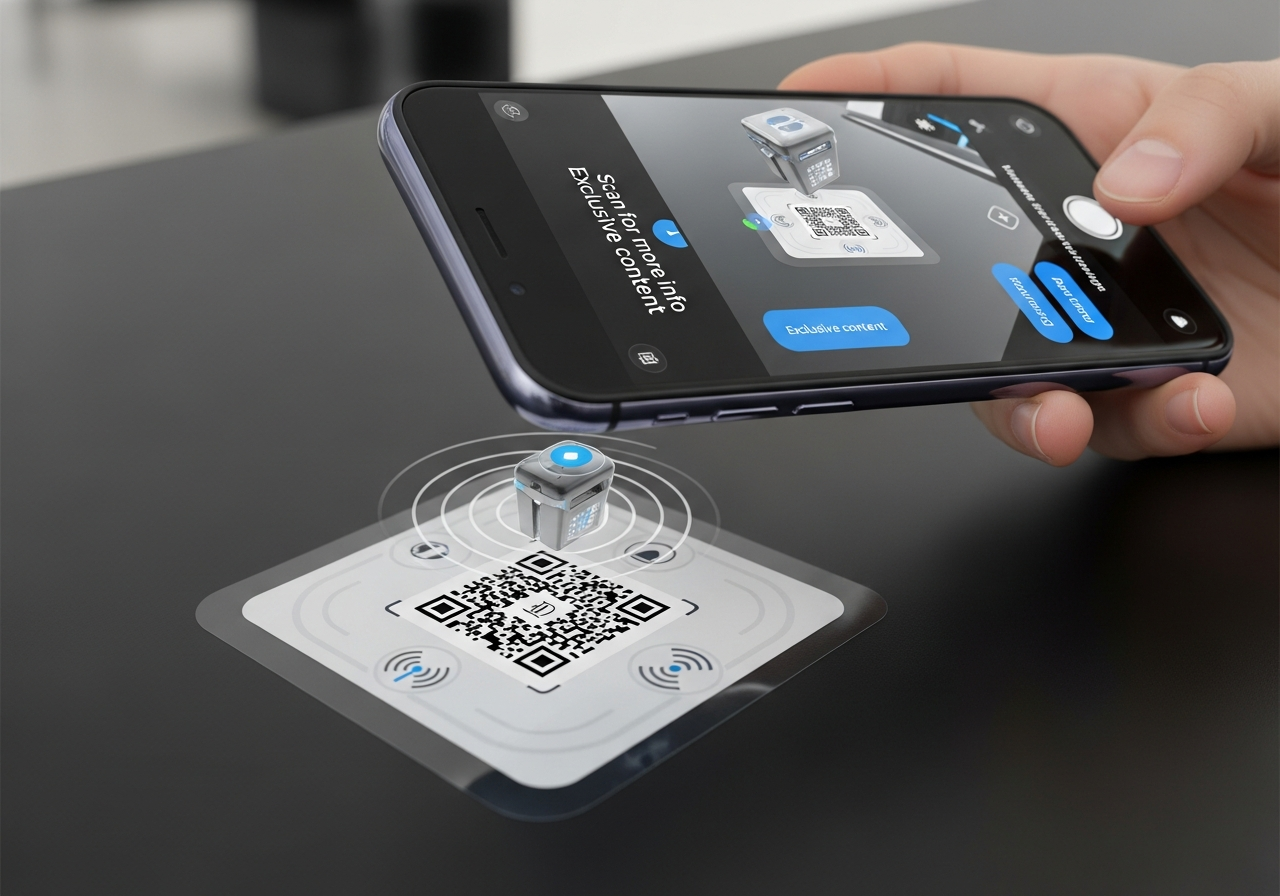 Interactive smart stickers with QR codes NFC chips and AR triggers