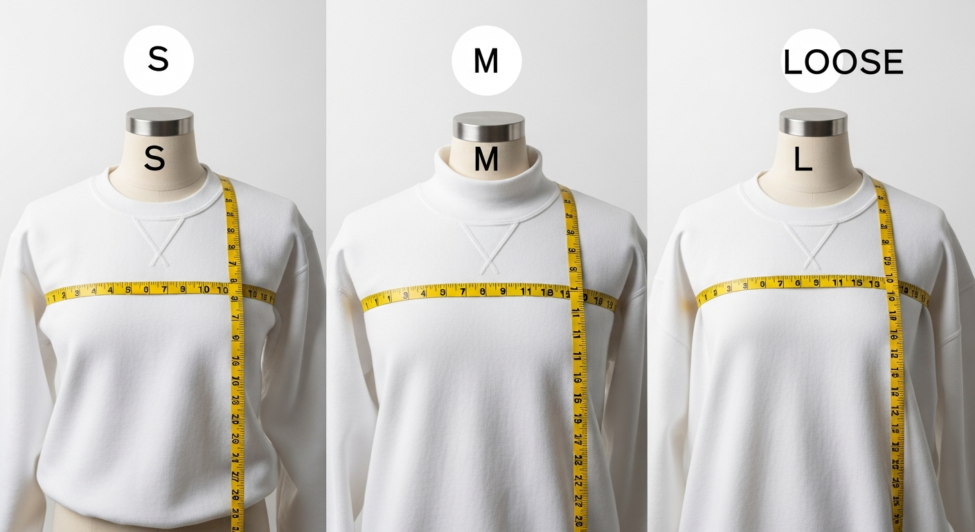 Common sweatshirt sizing mistakes illustrated with measurement diagrams