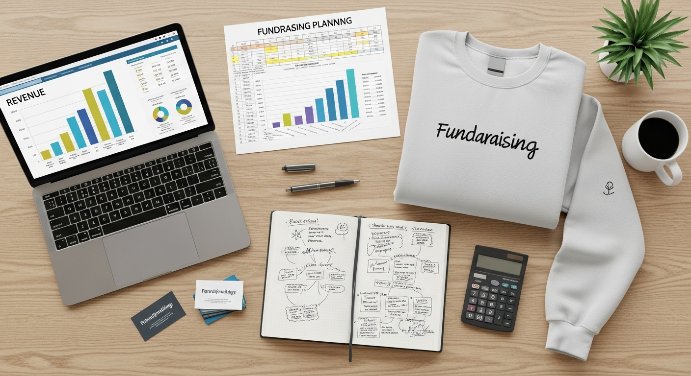 Fundraising profit projection chart showing revenue at different order quantities for custom sweatshirts