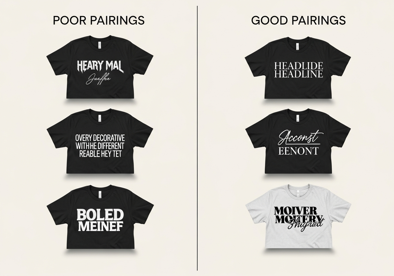 Examples of good and bad font pairing on t-shirt designs