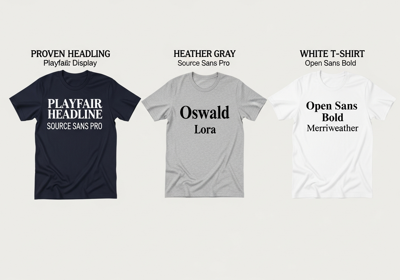 Six font pairing combination examples showing how to combine headline and body fonts effectively