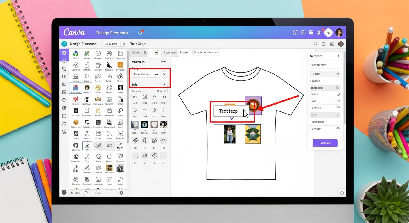 Canva text styling tools for custom t-shirt designs showing font selection and effects