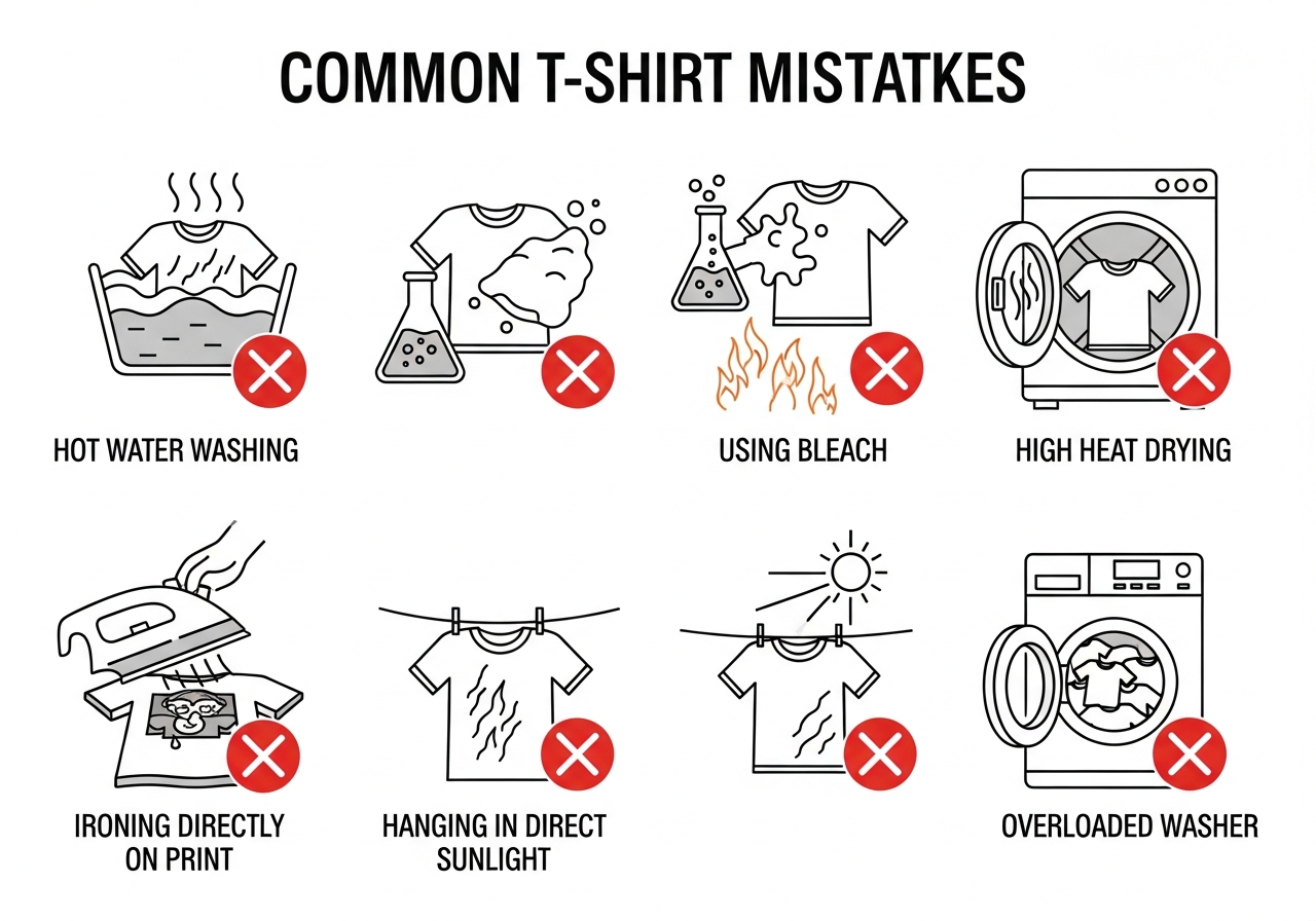 Common care mistakes that damage custom printed t-shirts