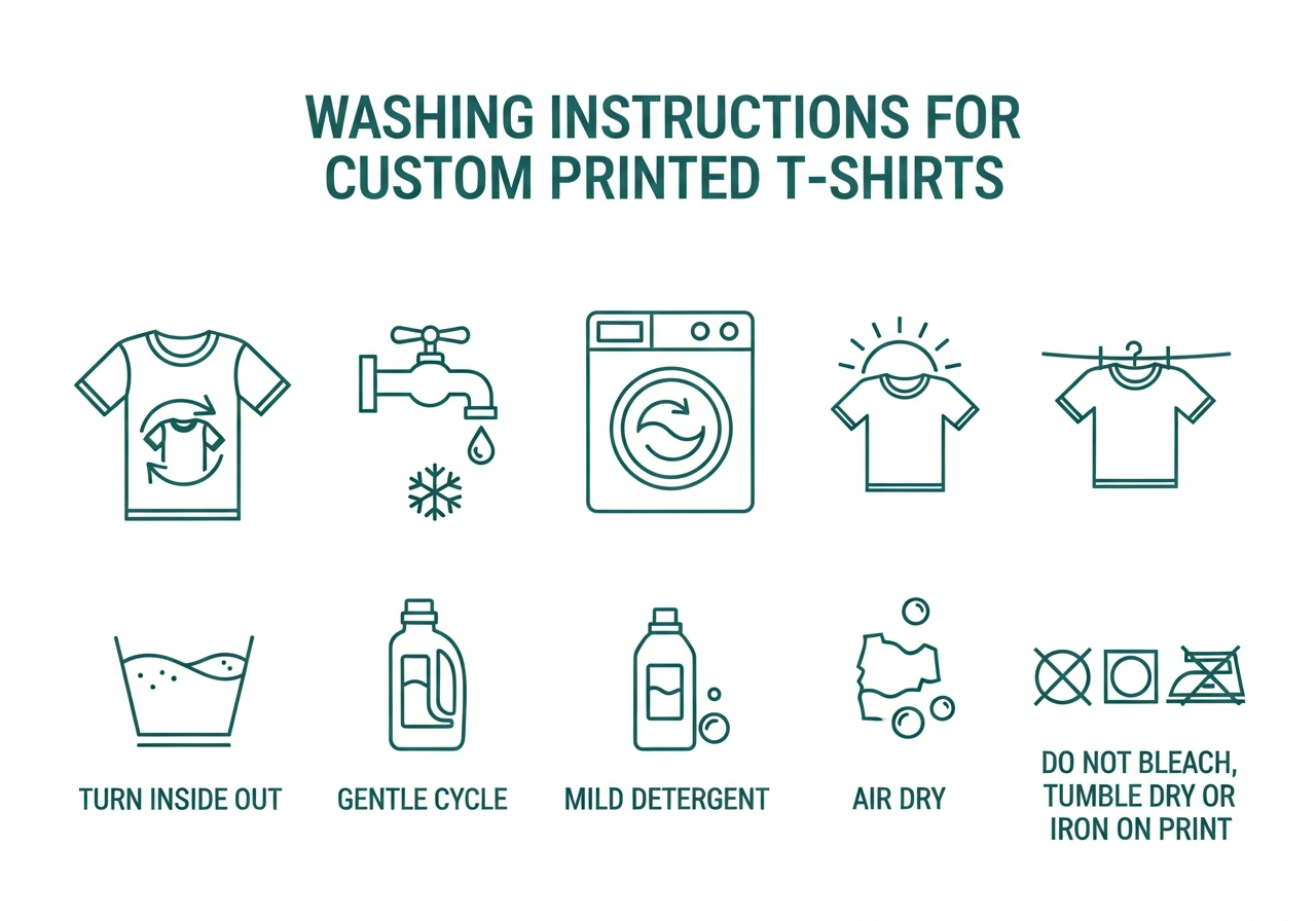 Washing instructions infographic for custom printed t-shirts
