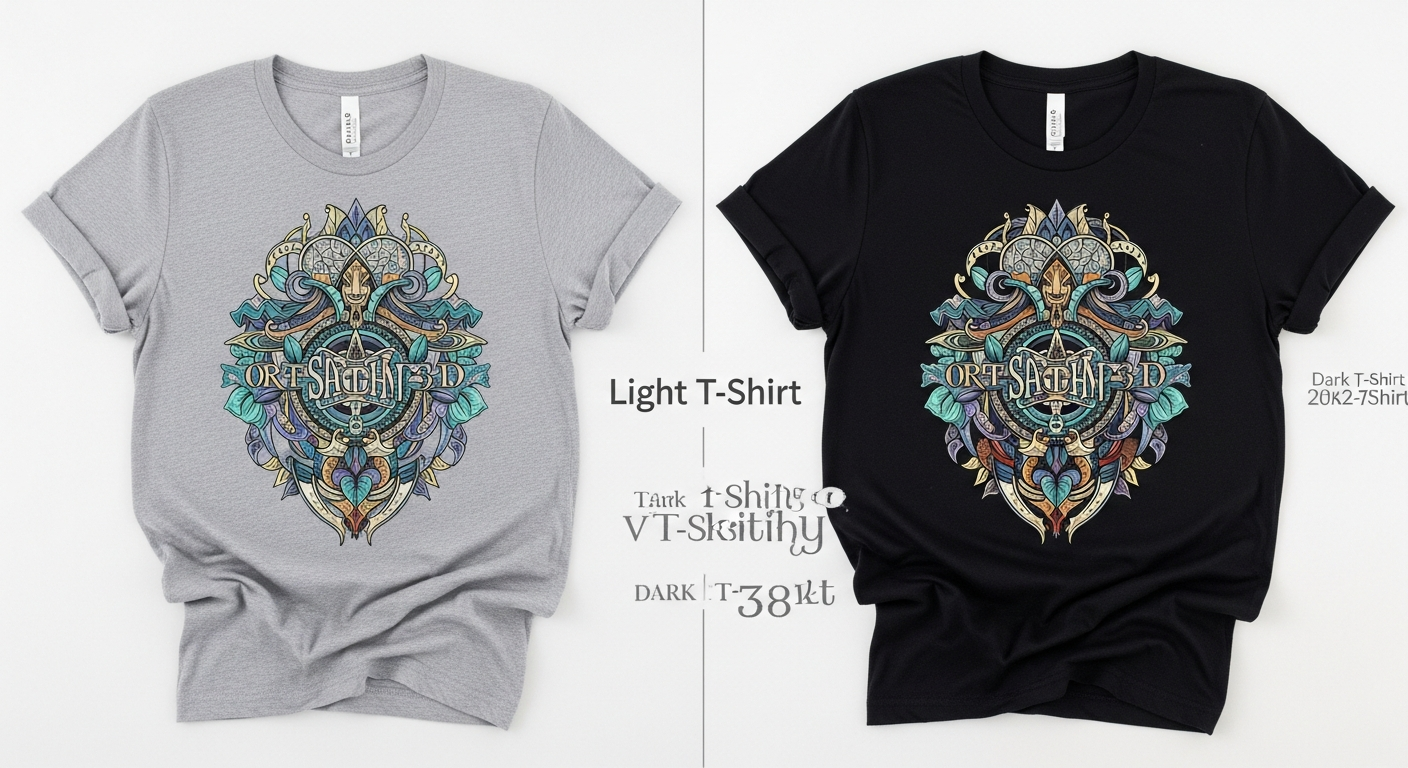 Comparison of light and dark shirt color contrast showing ink visibility on custom t-shirts