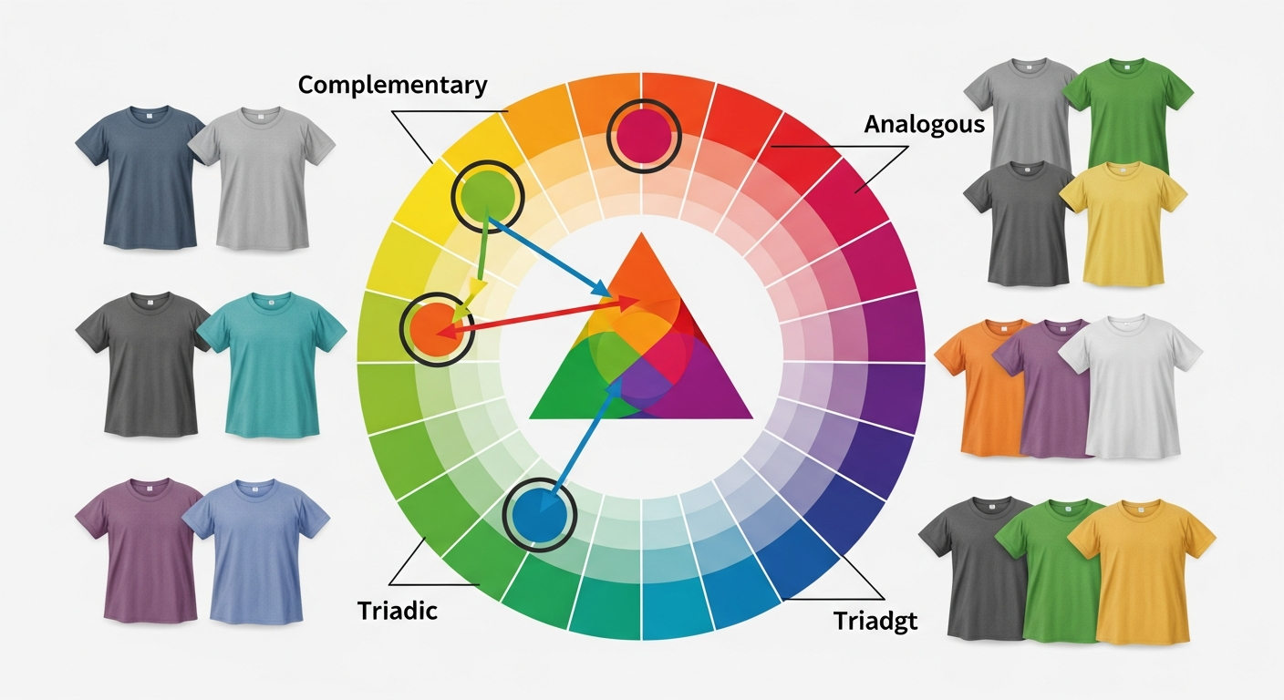 Color wheel diagram showing complementary, analogous, and triadic color scheme examples