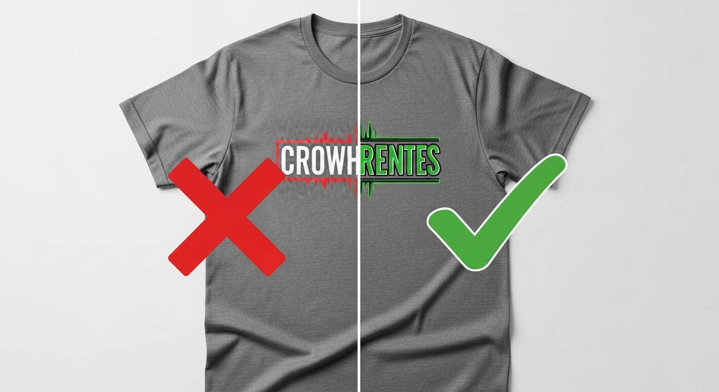 Side by side examples of common custom t-shirt ordering mistakes and corrections