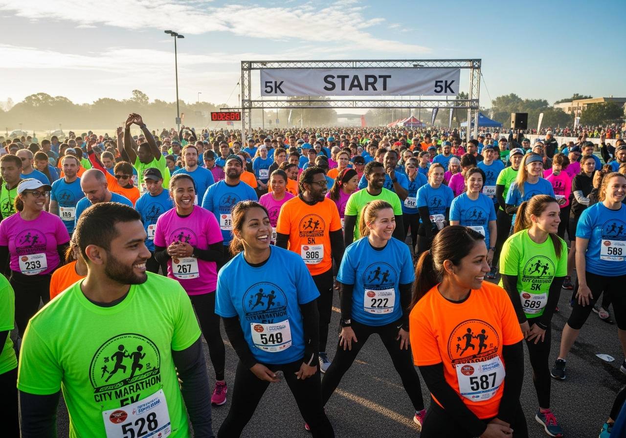 5K runner tees with race day custom designs and participant numbers