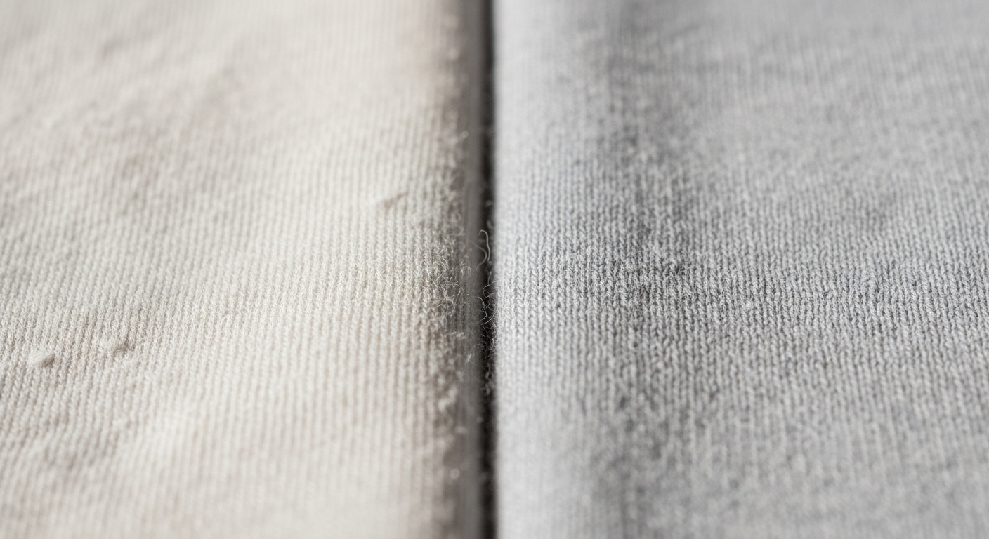 Close-up comparison of cotton and polyester fabric textures side by side