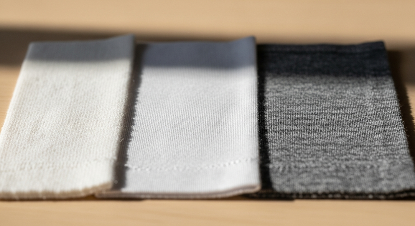 Various t-shirt fabric swatches showing cotton polyester and tri-blend options