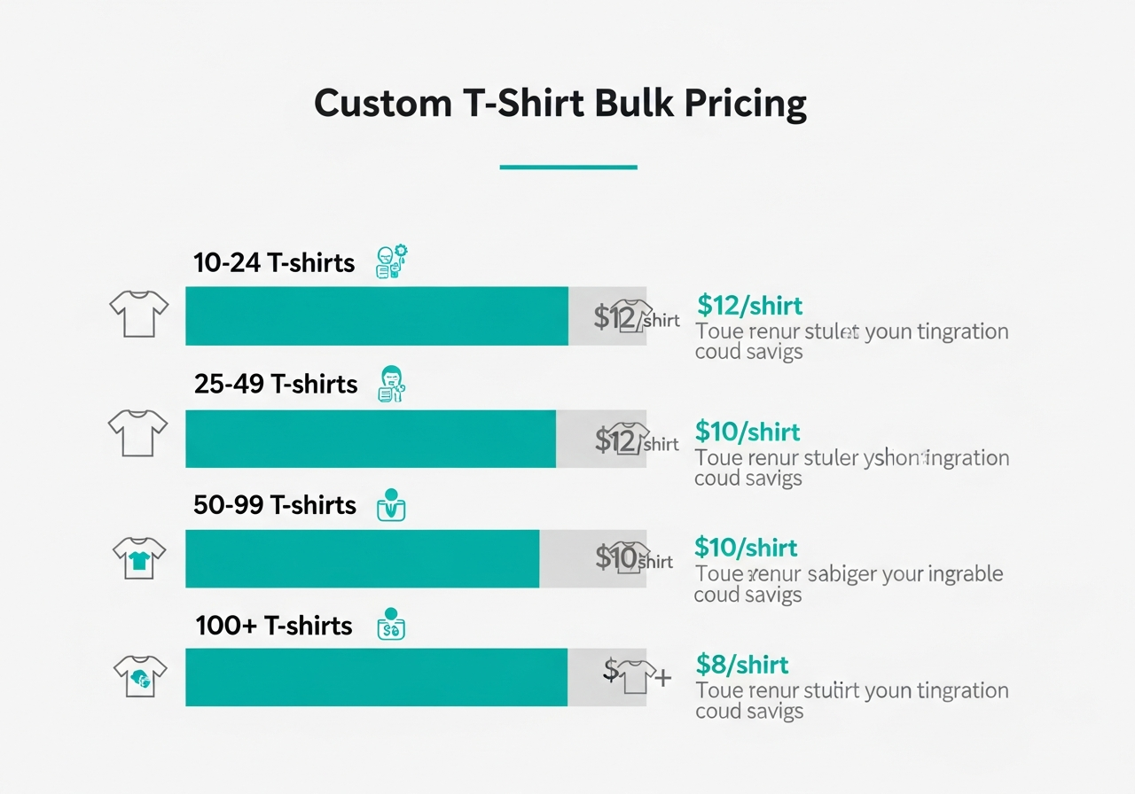Infographic showing volume pricing tiers and cost savings for family group shirt orders