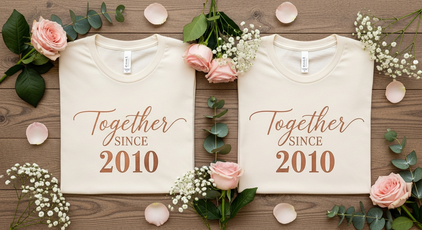 Anniversary milestone couple t-shirts with custom year and date designs for celebrating relationships