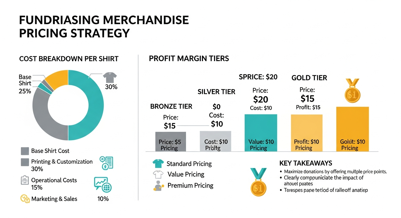 Pricing breakdown infographic showing nonprofit merch cost structure and profit margins