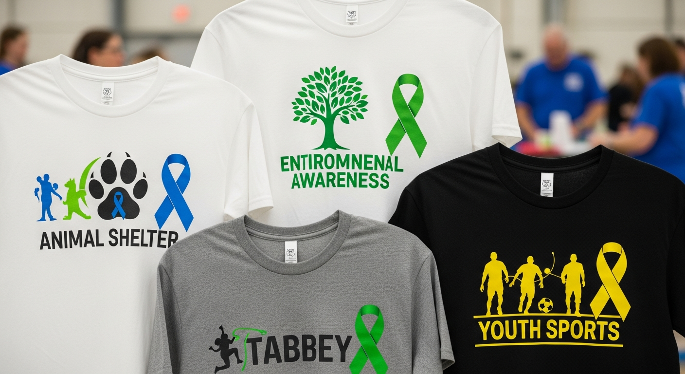 Examples of well-designed nonprofit merchandise featuring cause-driven graphics and slogans