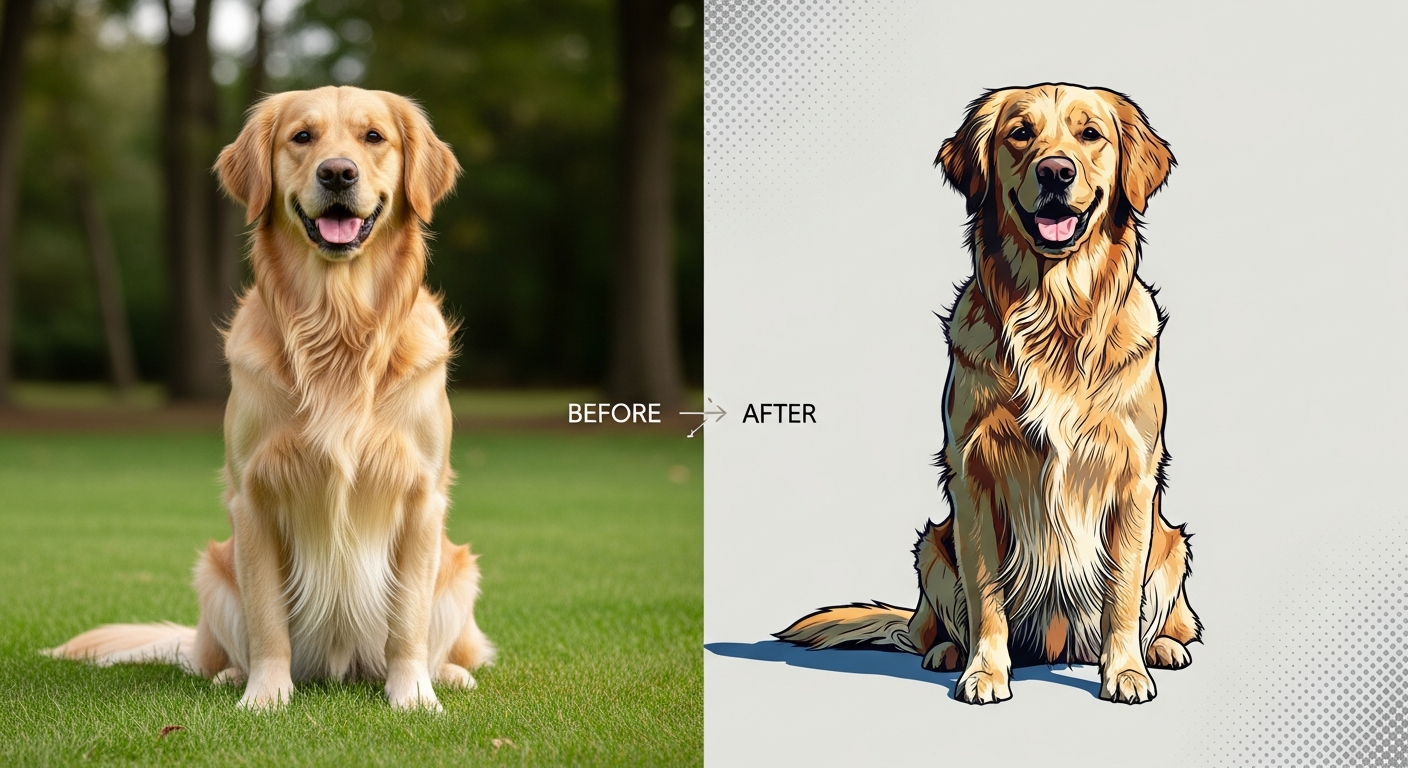 Step-by-step process of turning a pet photo into a custom t-shirt design
