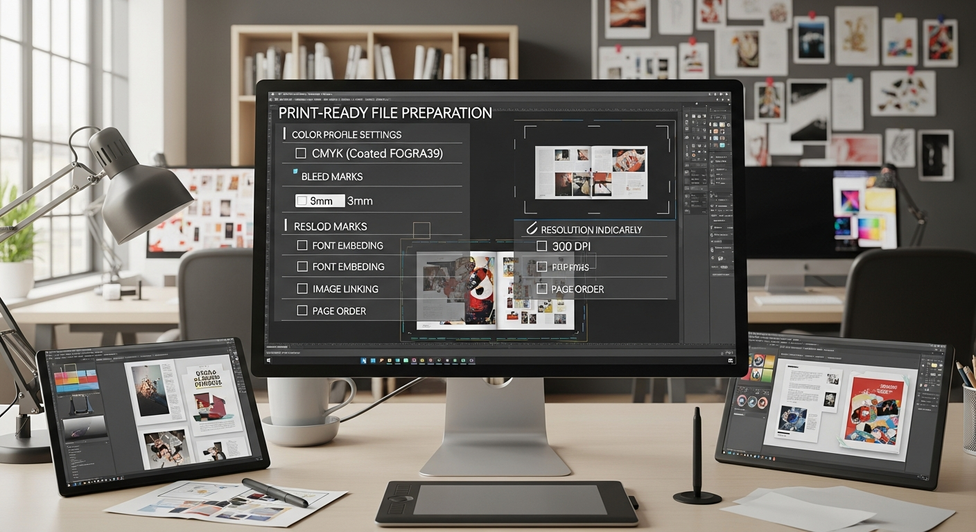 Print-ready file setup guide showing resolution color mode and format settings for t-shirt designs