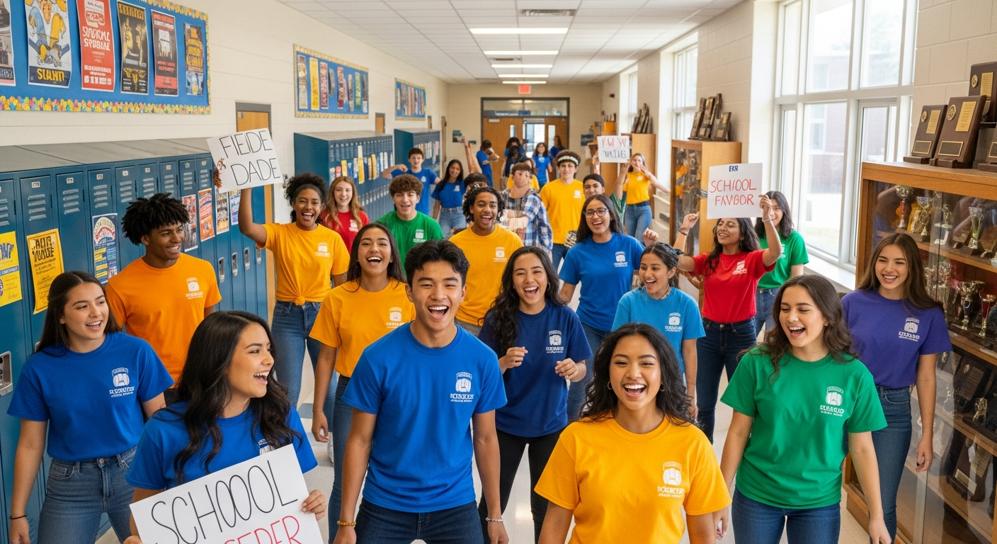 Custom school spirit wear t-shirts for clubs, sports teams, and school events