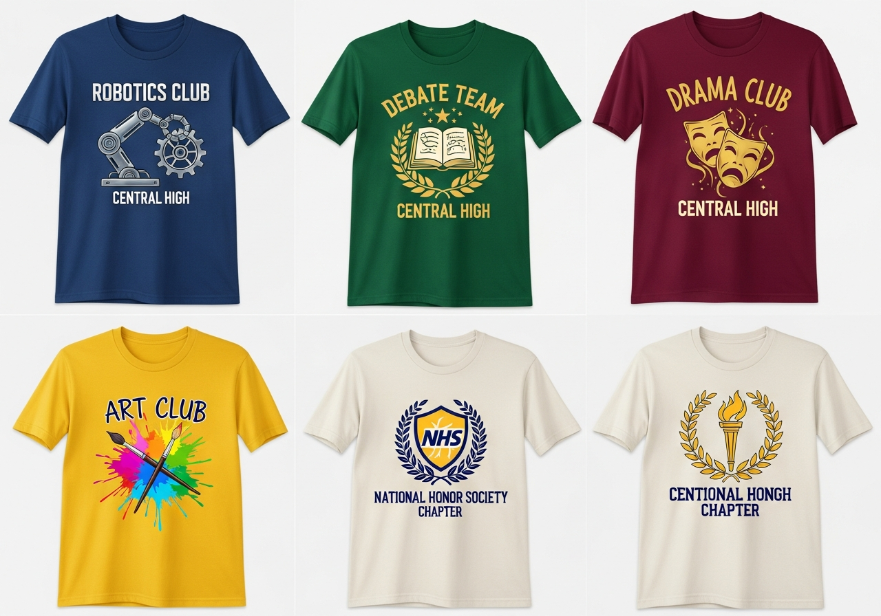 School club and organization custom shirts for academic teams and activity groups