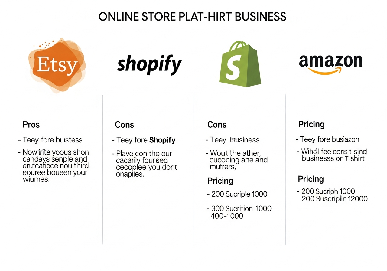 Online store platform comparison for t-shirt businesses showing features and pricing