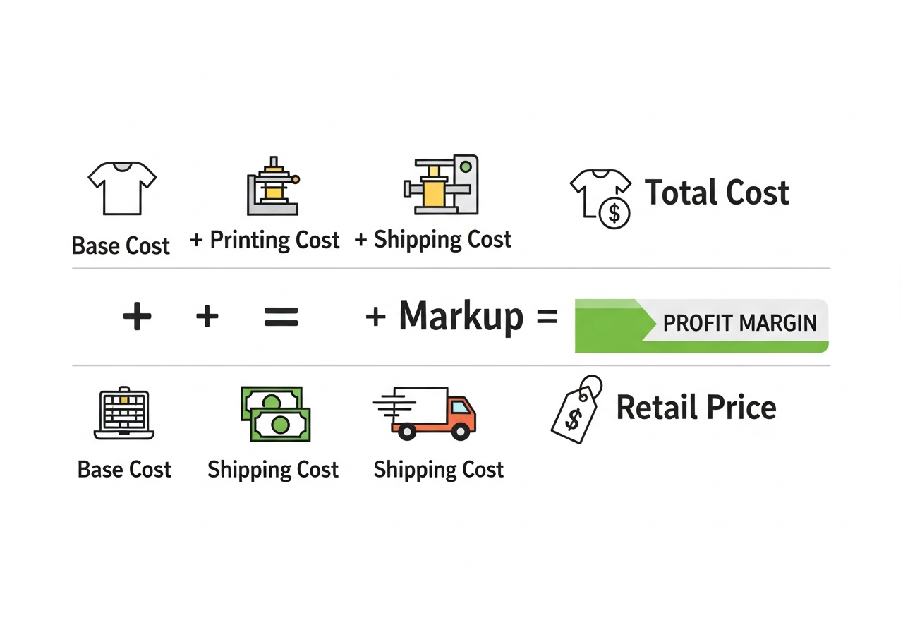 Pricing formula diagram showing cost, margin, and retail price calculation