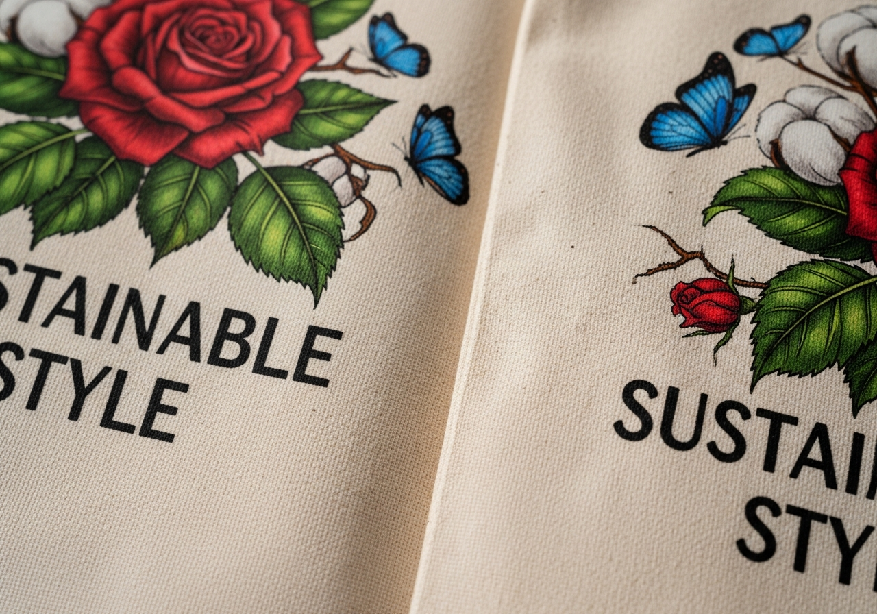 DTG and screen printing results comparing organic versus conventional cotton tote bag fabrics