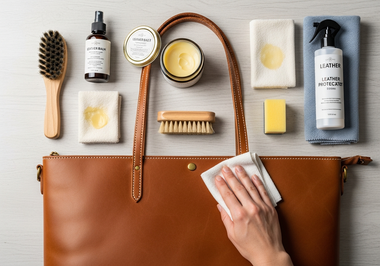 Leather care and conditioning process for maintaining custom leather tote bags