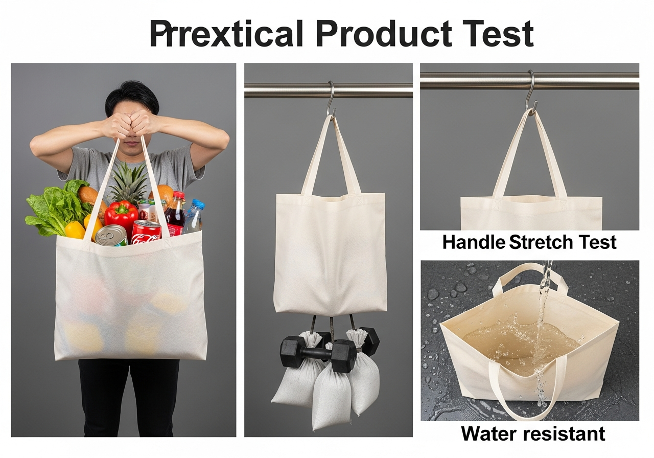 Non-woven tote bag durability weight capacity and water resistance testing