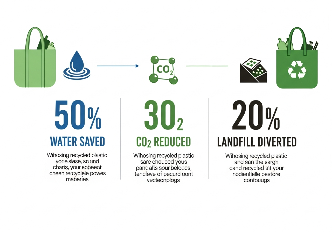 Environmental impact comparison chart of recycled versus virgin plastic custom tote bags