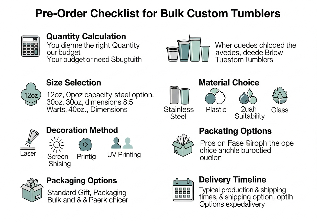 Bulk custom tumbler ordering checklist infographic with 15 steps