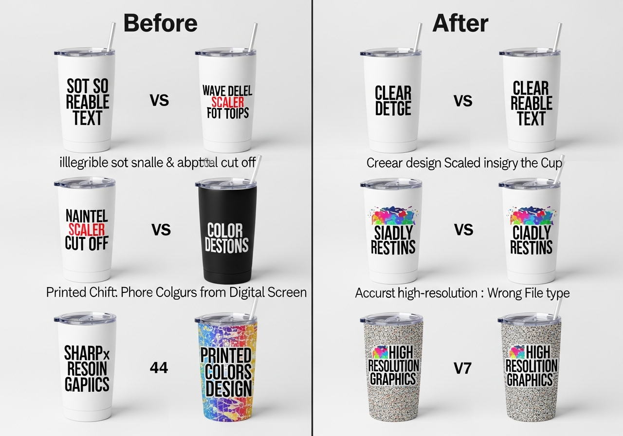 Common tumbler design mistakes with before and after correction examples