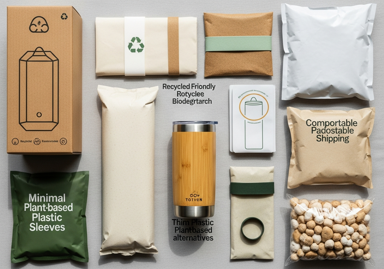 Eco-friendly tumbler packaging with compostable inserts and recycled boxes