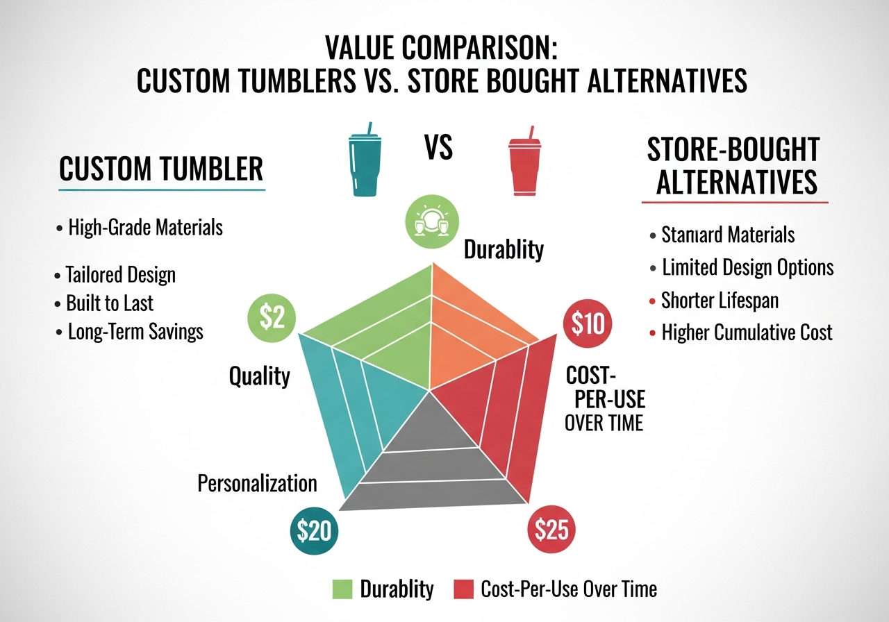 Value comparison showing tumbler ROI versus other promotional products and advertising