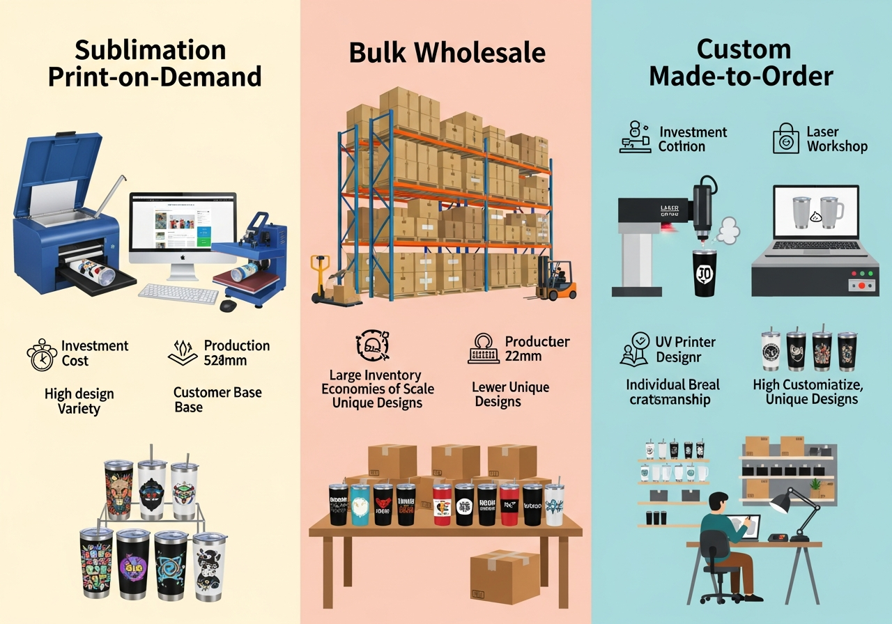 Custom tumbler business model comparison POD vs DIY vs wholesale