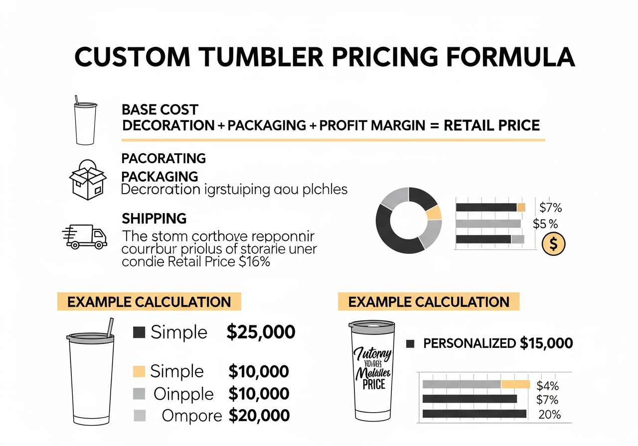 Custom tumbler pricing formula showing cost components and markup
