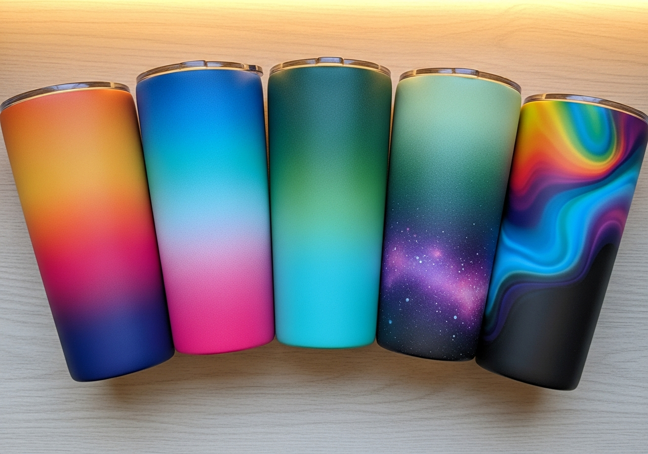 Gradient and ombre wrap tumbler designs with smooth color transitions