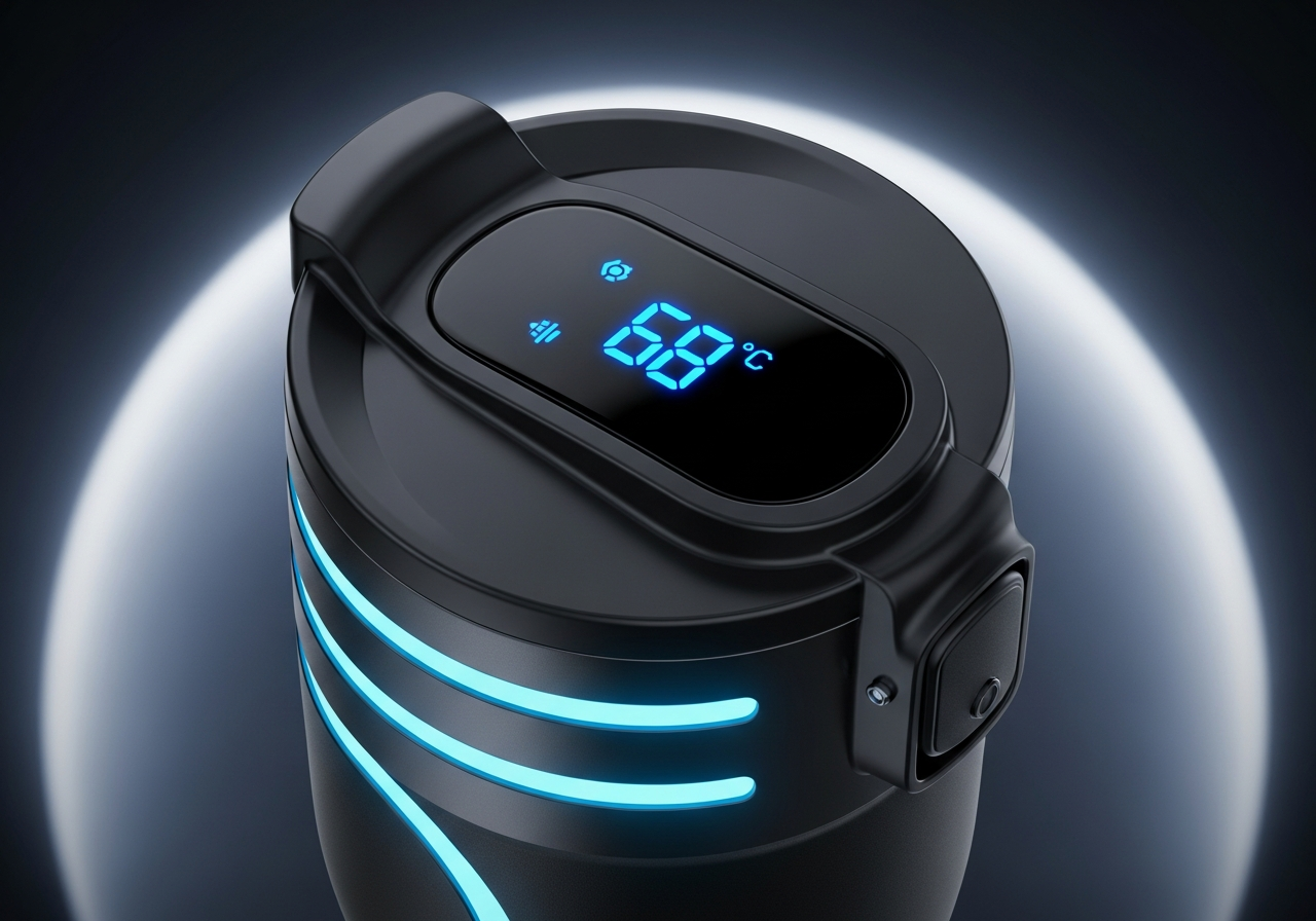 Smart tumbler features including temperature display and hydration tracking