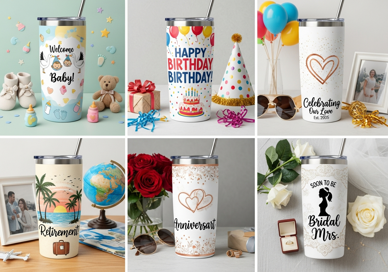 Custom event tumblers for baby showers birthdays and family reunions